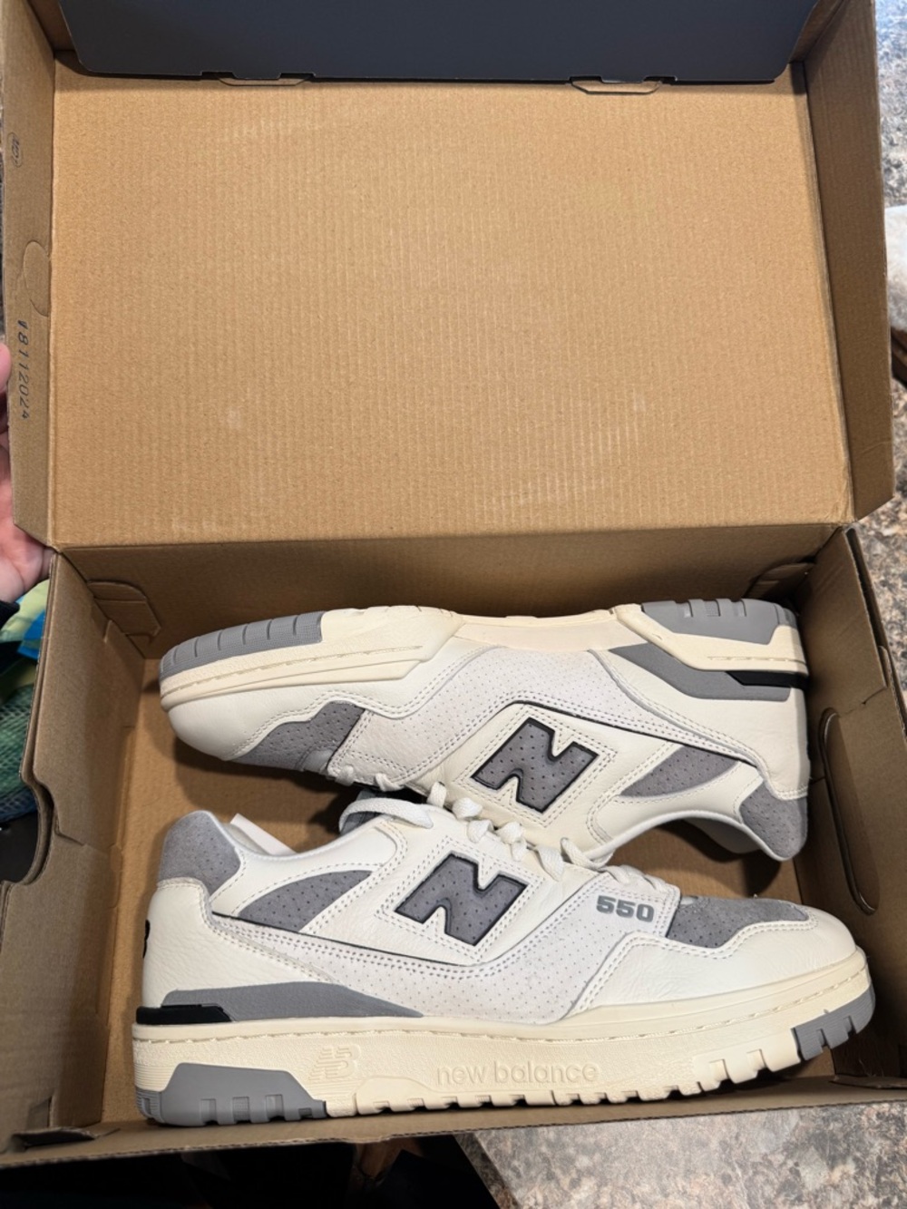 New Balance 550 Cream and Gray Retro Court Sneakers